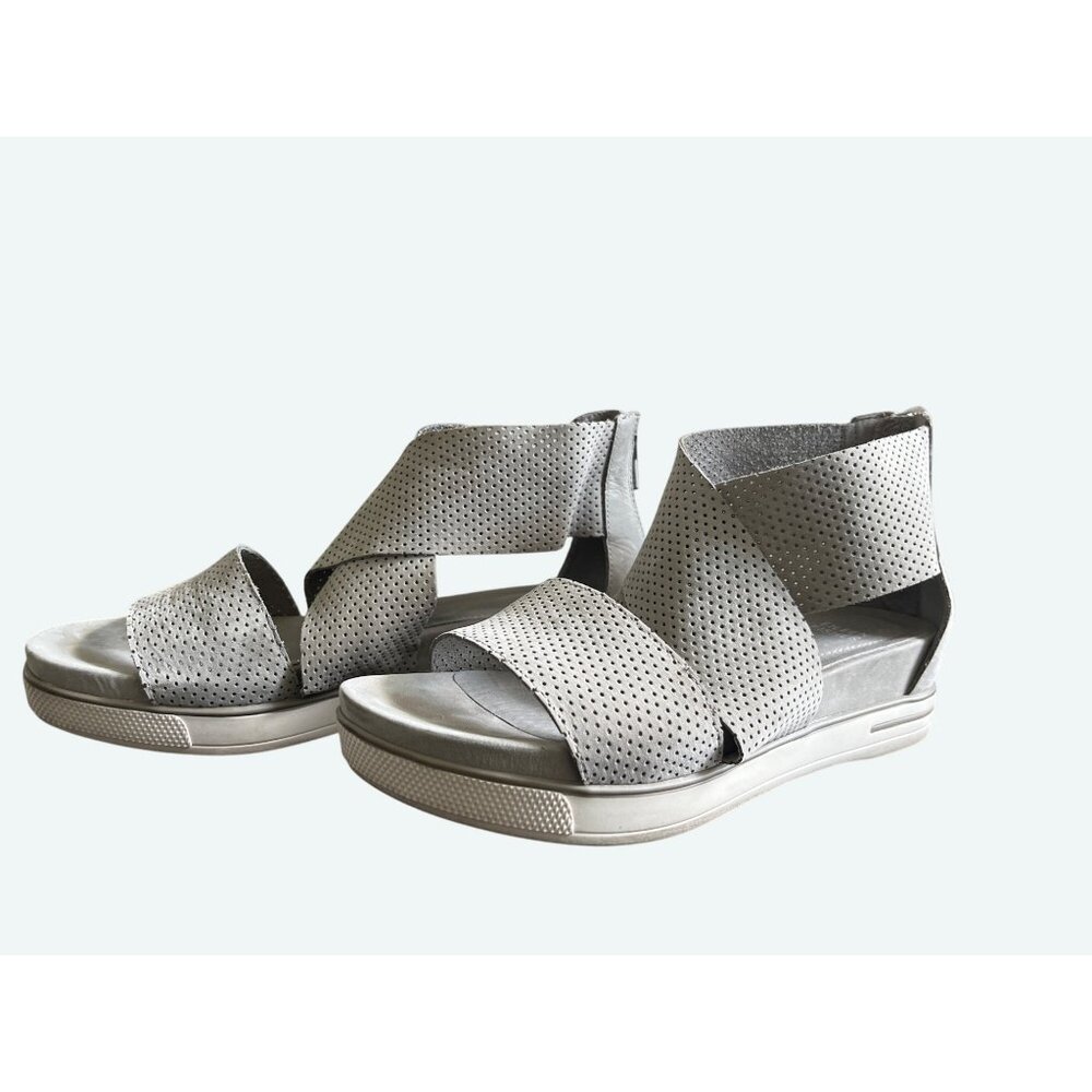 Eileen Fisher Sport Perforated Nubuck Leather Platform Sandals Gray Size 8.5